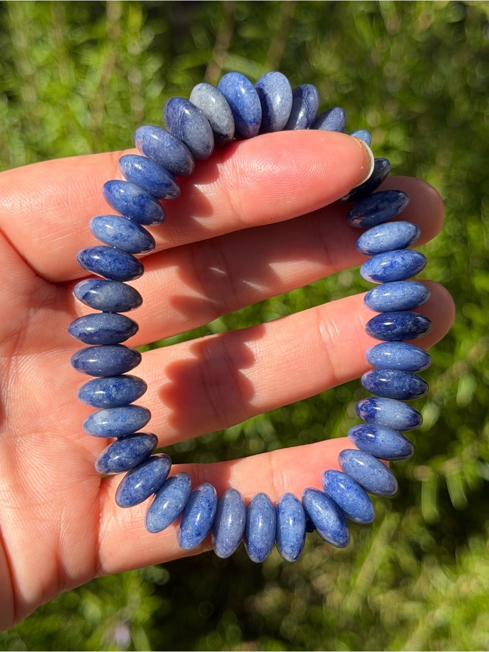 12.5mm Blue Aventurine Disk Bead 7 IN Stretch Bracelet 2602 - Picture 5 of 8